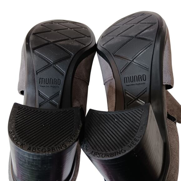 Munro Suede Open Toe Heels Sandals Comfort Shoes 9.5 Gray Zip Block Heel Travel - Picture 4 of 10